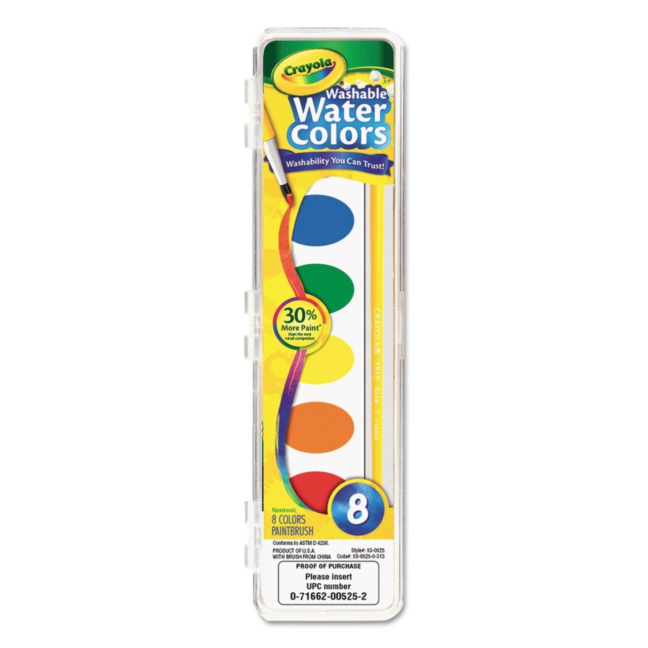Crayola Washable Watercolor Paint Palette Tray - 8 Assorted Colors